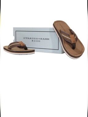 Strauss + Ramm Kids Little Boy's Tison Flip-Flops Brown Sandals